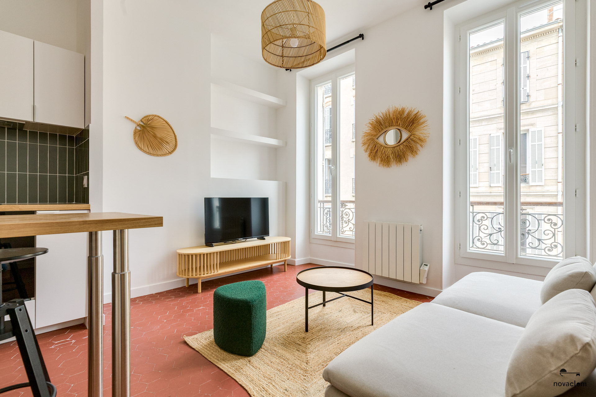 Novaclem - salon T2 Conception - après travaux - Investissement Marseille