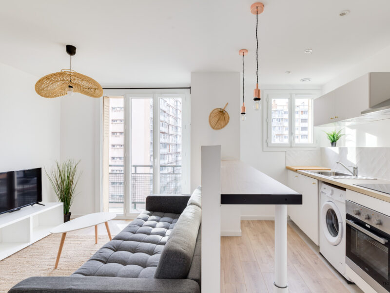 Novaclem - salon cuisine T2 Sakakini - après travaux - Investissement Marseille