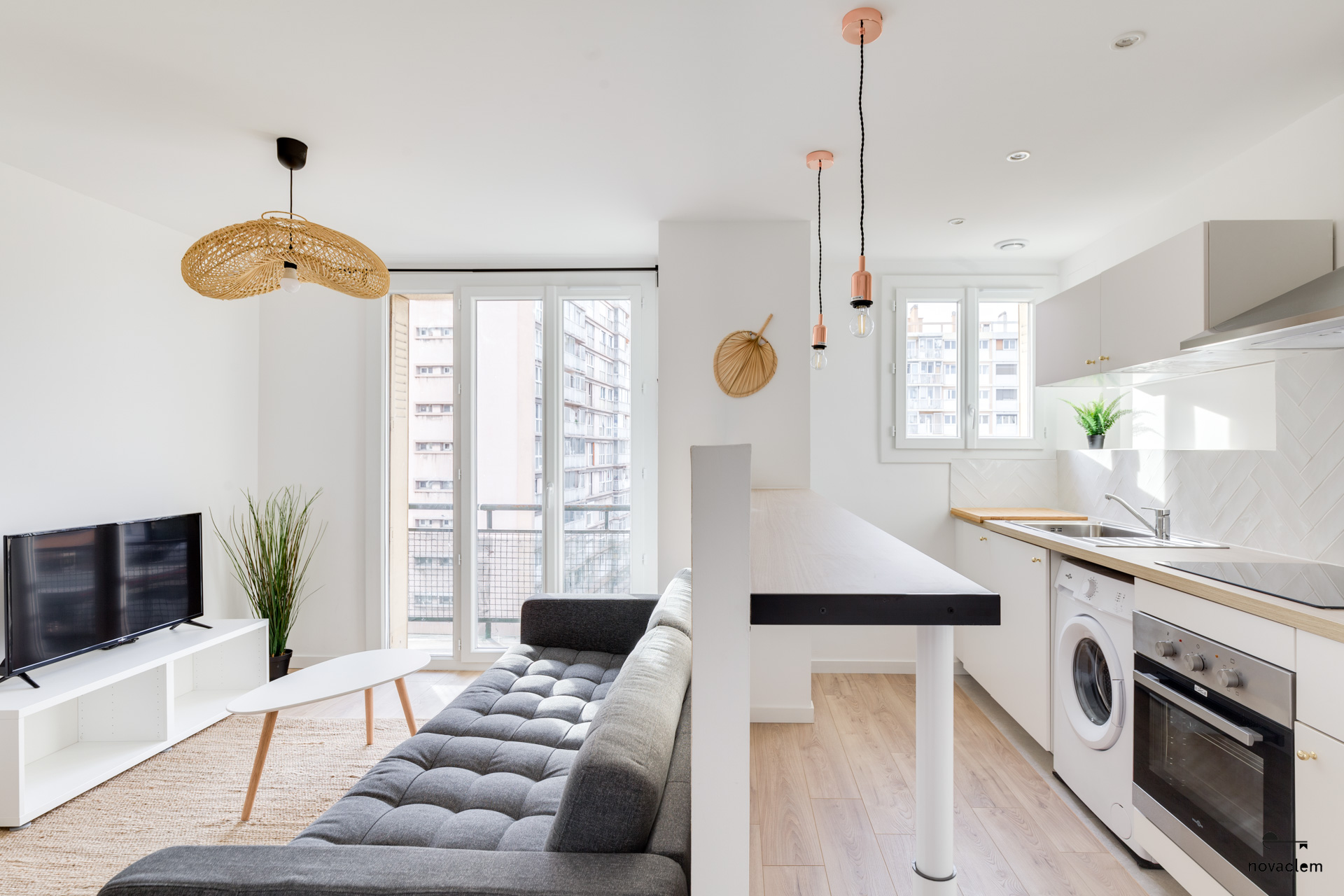 Novaclem - salon cuisine T2 Sakakini - après travaux - Investissement Marseille